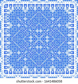 Ceramic tiles azulejo portugal. Vector seamless pattern template. Geometric design. Blue ethnic background for T-shirts, scrapbooking, linens, smartphone cases or bags.