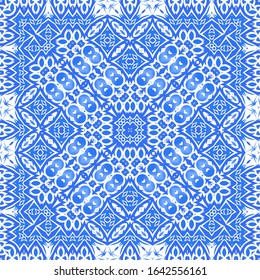 Ceramic tiles azulejo portugal. Vector seamless pattern template. Geometric design. Blue ethnic background for T-shirts, scrapbooking, linens, smartphone cases or bags.