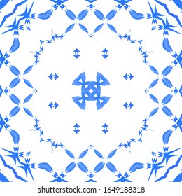 Ceramic tiles azulejo portugal. Vector seamless pattern template. Colored design. Blue ethnic background for T-shirts, scrapbooking, linens, smartphone cases or bags.