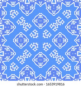 Ceramic tiles azulejo portugal. Vector seamless pattern template. Geometric design. Blue ethnic background for T-shirts, scrapbooking, linens, smartphone cases or bags.