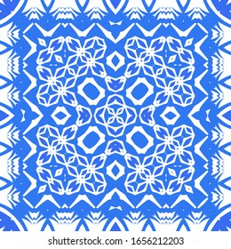 Ceramic tiles azulejo portugal. Vector seamless pattern template. Geometric design. Blue ethnic background for T-shirts, scrapbooking, linens, smartphone cases or bags.