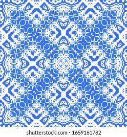 Ceramic tiles azulejo portugal. Vector seamless pattern template. Geometric design. Blue ethnic background for T-shirts, scrapbooking, linens, smartphone cases or bags.