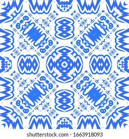 Baldosas cerámicas azulejo portugal. Plantilla de patrón transparente para vectores. Diseño geométrico. Antecedentes étnicos azules para pantalones en T, scrapbooking, ropa de cama, estuches para smartphones o bolsas.