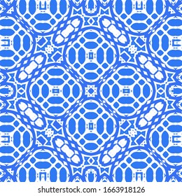 Ceramic tiles azulejo portugal. Vector seamless pattern template. Geometric design. Blue ethnic background for T-shirts, scrapbooking, linens, smartphone cases or bags.