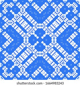 Ceramic tiles azulejo portugal. Vector seamless pattern template. Geometric design. Blue ethnic background for T-shirts, scrapbooking, linens, smartphone cases or bags.