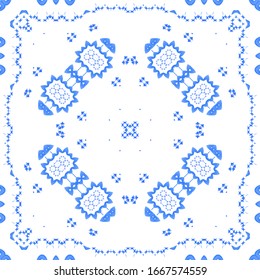Ceramic tiles azulejo portugal. Vector seamless pattern template. Colored design. Blue ethnic background for T-shirts, scrapbooking, linens, smartphone cases or bags.