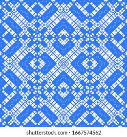 Ceramic tiles azulejo portugal. Vector seamless pattern template. Geometric design. Blue ethnic background for T-shirts, scrapbooking, linens, smartphone cases or bags.