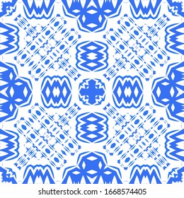 Ceramic tiles azulejo portugal. Vector seamless pattern template. Geometric design. Blue ethnic background for T-shirts, scrapbooking, linens, smartphone cases or bags.