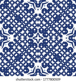 Ceramic tiles azulejo portugal. Vector seamless pattern template. Graphic design. Blue ethnic background for T-shirts, scrapbooking, linens, smartphone cases or bags.