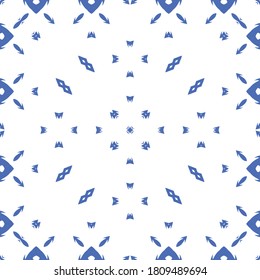 Ceramic tiles azulejo portugal. Vector seamless pattern arabesque. Creative design. Blue ethnic background for T-shirts, scrapbooking, linens, smartphone cases or bags.