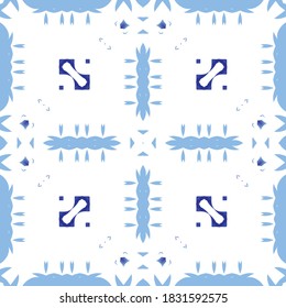 Ceramic tiles azulejo portugal. Vector seamless pattern theme. Colored design. Blue ethnic background for T-shirts, scrapbooking, linens, smartphone cases or bags.