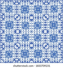 Baldosas de cerámica azulejo portugal. Plantilla de patrón sin problemas del vector. Diseño geométrico. Antecedentes étnicos azules para camisetas, scrapbooking, ropa de cama, estuches o bolsos para smartphones.