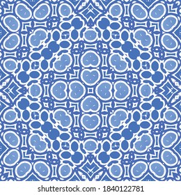 Ceramic tiles azulejo portugal. Vector seamless pattern template. Geometric design. Blue ethnic background for T-shirts, scrapbooking, linens, smartphone cases or bags.