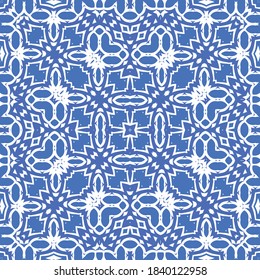 Ceramic tiles azulejo portugal. Vector seamless pattern template. Geometric design. Blue ethnic background for T-shirts, scrapbooking, linens, smartphone cases or bags.