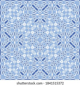Ceramic tiles azulejo portugal. Vector seamless pattern template. Geometric design. Blue ethnic background for T-shirts, scrapbooking, linens, smartphone cases or bags.