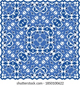 Ceramic tiles azulejo portugal. Vector seamless pattern poster. Original design. Blue ethnic background for T-shirts, scrapbooking, linens, smartphone cases or bags.