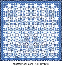 Ceramic tiles azulejo portugal. Vector seamless pattern poster. Original design. Blue ethnic background for T-shirts, scrapbooking, linens, smartphone cases or bags.