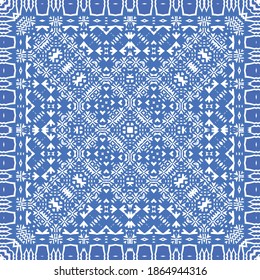 Ceramic tiles azulejo portugal. Vector seamless pattern template. Geometric design. Blue ethnic background for T-shirts, scrapbooking, linens, smartphone cases or bags.