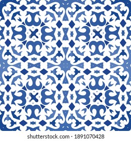 Ceramic tiles azulejo portugal. Vector seamless pattern illustration. Modern design. Blue ethnic background for T-shirts, scrapbooking, linens, smartphone cases or bags.
