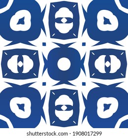 Keramikfliesen Azulejo portugal. Vektornahtloses Musterkonzept. Kreatives Design. Blauer ethnischer Hintergrund für T-Shirts, Scrapbooking, Wäsche, Smartphone-Kisten oder Taschen.