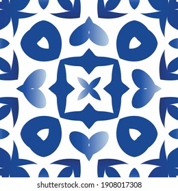 Ceramic tiles azulejo portugal. Vector seamless pattern frame. Bathroom design. Blue ethnic background for T-shirts, scrapbooking, linens, smartphone cases or bags.