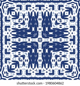 Ceramic tiles azulejo portugal. Vector seamless pattern template. Geometric design. Blue ethnic background for T-shirts, scrapbooking, linens, smartphone cases or bags.