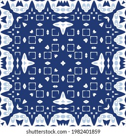 Ceramic tiles azulejo portugal. Vector seamless pattern concept. Fashionable design. Blue ethnic background for T-shirts, scrapbooking, linens, smartphone cases or bags.
