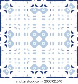 Ceramic tiles azulejo portugal. Vector seamless pattern concept. Fashionable design. Blue ethnic background for T-shirts, scrapbooking, linens, smartphone cases or bags.