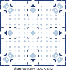 Ceramic tiles azulejo portugal. Vector seamless pattern concept. Fashionable design. Blue ethnic background for T-shirts, scrapbooking, linens, smartphone cases or bags.