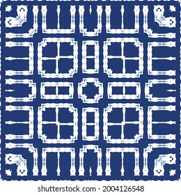 Baldosas de cerámica azulejo portugal. Plantilla de patrón sin problemas del vector. Diseño geométrico. Antecedentes étnicos azules para camisetas, scrapbooking, ropa de cama, estuches o bolsos para smartphones.