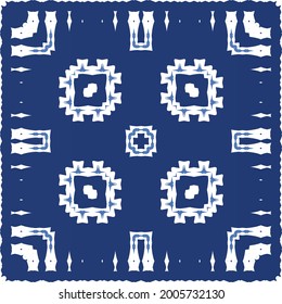 Ceramic tiles azulejo portugal. Vector seamless pattern template. Geometric design. Blue ethnic background for T-shirts, scrapbooking, linens, smartphone cases or bags.