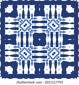 Ceramic tiles azulejo portugal. Vector seamless pattern template. Geometric design. Blue ethnic background for T-shirts, scrapbooking, linens, smartphone cases or bags.