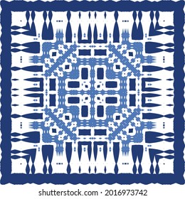 Ceramic tiles azulejo portugal. Vector seamless pattern template. Geometric design. Blue ethnic background for T-shirts, scrapbooking, linens, smartphone cases or bags.