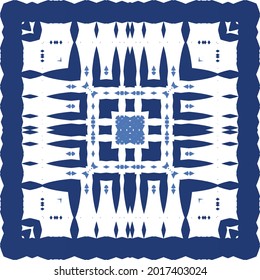 Ceramic tiles azulejo portugal. Vector seamless pattern template. Geometric design. Blue ethnic background for T-shirts, scrapbooking, linens, smartphone cases or bags.