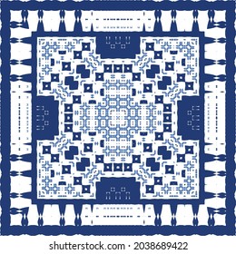 Ceramic tiles azulejo portugal. Vector seamless pattern template. Geometric design. Blue ethnic background for T-shirts, scrapbooking, linens, smartphone cases or bags.