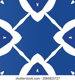 Ceramic tiles azulejo portugal. Vector seamless pattern collage. Minimal design. Blue ethnic background for T-shirts, scrapbooking, linens, smartphone cases or bags.
