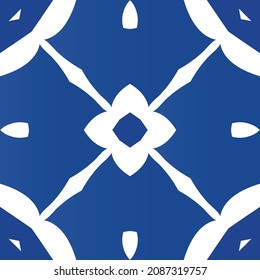 Ceramic tiles azulejo portugal. Vector seamless pattern collage. Minimal design. Blue ethnic background for T-shirts, scrapbooking, linens, smartphone cases or bags.