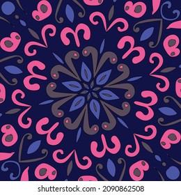 Ceramic tiles azulejo portugal.  Vector seamless pattern template.  Ethnic folk ornament. 