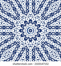Ceramic tiles azulejo portugal. Vector seamless pattern illustration. Original design. Blue ethnic background for T-shirts, scrapbooking, linens, smartphone cases or bags.