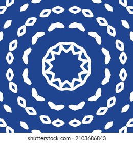 Ceramic tiles azulejo portugal. Vector seamless pattern concept. Modern design. Blue ethnic background for T-shirts, scrapbooking, linens, smartphone cases or bags.