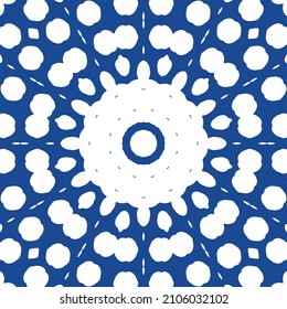 Ceramic tiles azulejo portugal. Vector seamless pattern collage. Minimal design. Blue ethnic background for T-shirts, scrapbooking, linens, smartphone cases or bags.