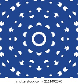 Ceramic tiles azulejo portugal. Vector seamless pattern concept. Modern design. Blue ethnic background for T-shirts, scrapbooking, linens, smartphone cases or bags.