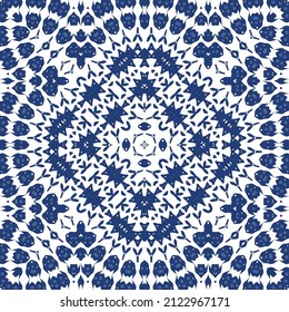 Ceramic tiles azulejo portugal. Vector seamless pattern illustration. Original design. Blue ethnic background for T-shirts, scrapbooking, linens, smartphone cases or bags.