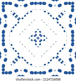 Ceramic tiles azulejo portugal. Vector seamless pattern poster. Minimal design. Blue ethnic background for T-shirts, scrapbooking, linens, smartphone cases or bags.