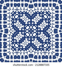 Ceramic tiles azulejo portugal. Vector seamless pattern illustration. Original design. Blue ethnic background for T-shirts, scrapbooking, linens, smartphone cases or bags.