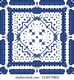 Keramikfliesen Azulejo portugal. Vektornahtlose Mustergrafik. Originelles Design. Blauer ethnischer Hintergrund für T-Shirts, Scrapbooking, Wäsche, Smartphone-Kisten oder Taschen.