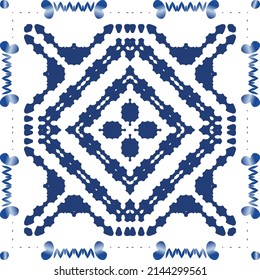 Ceramic tiles azulejo portugal. Vector seamless pattern illustration. Original design. Blue ethnic background for T-shirts, scrapbooking, linens, smartphone cases or bags.