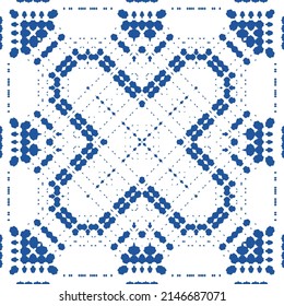Ceramic tiles azulejo portugal. Vector seamless pattern poster. Minimal design. Blue ethnic background for T-shirts, scrapbooking, linens, smartphone cases or bags.
