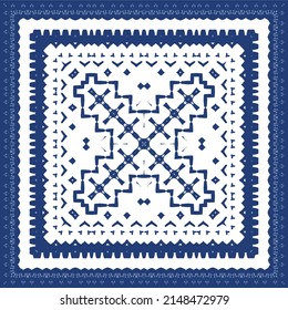 Baldosas de cerámica azulejo portugal. Ilustración de patrones sin fisuras del vector. Diseño original. Antecedentes étnicos azules para camisetas, scrapbooking, ropa de cama, estuches o bolsos para smartphones.