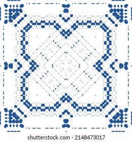 Ceramic tiles azulejo portugal. Vector seamless pattern poster. Minimal design. Blue ethnic background for T-shirts, scrapbooking, linens, smartphone cases or bags.